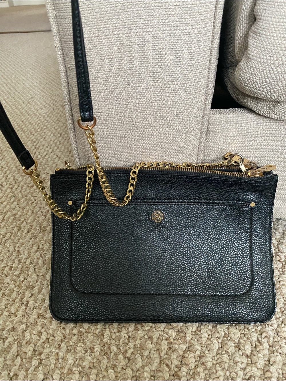 Ann Taylor Black Pebbled Leather Crossbody with Gold Chain